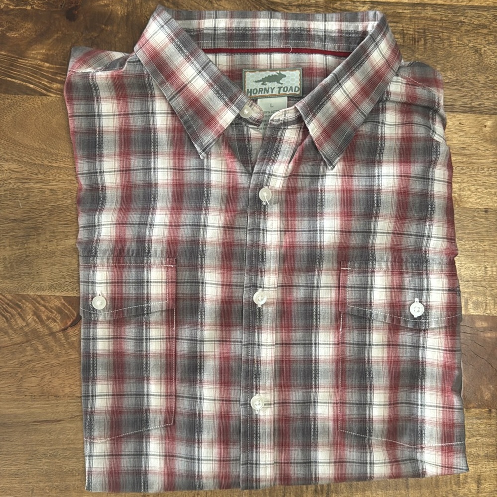 Horny Toad Red and Gray Casual Button Down Shirt